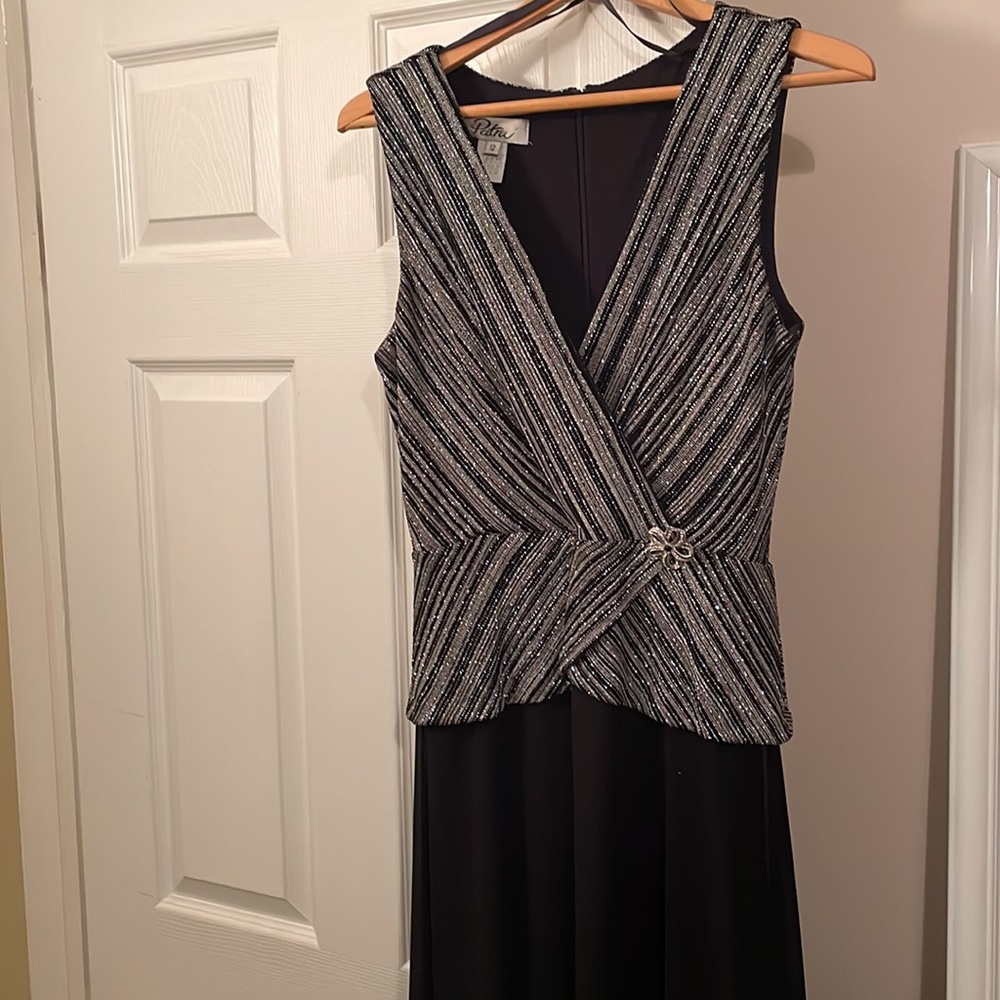 Vintage Patra Black and Silver Sleeveless Maxi Dress V-Neck